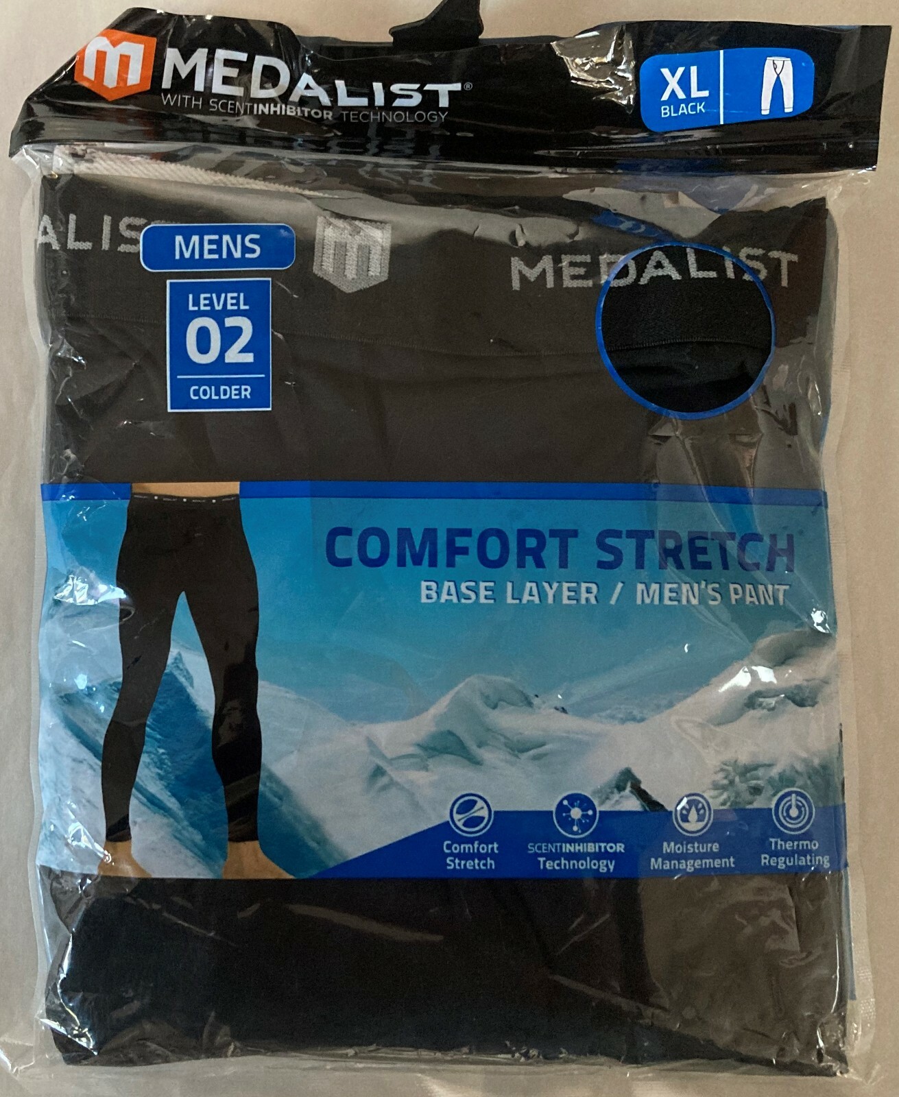NWT MEDALIST MEN COMFORT STRETCH BLACK BASE LAYER PANTS UNDERWEAR XL