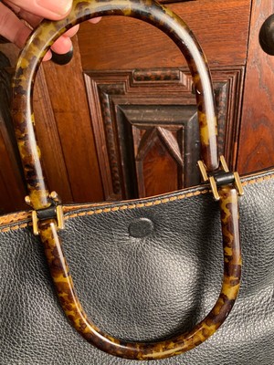 Plinio Visona Italy Black Pebble Leather Tote Bag Handbag 