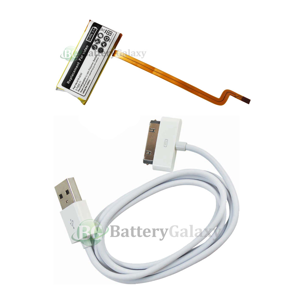 NEW Battery+USB Rapid Fast Cable for Apple iPod Video 5th Gen 60GB