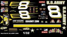  8 Mark Martin US Army Reserve 2008 1/64th HO Scale Slot Car Waterslide Decals