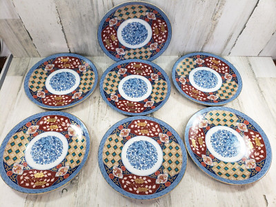 7 Smithsonian Institution Imari Salad Plates Floral Teal Gold Red Japan