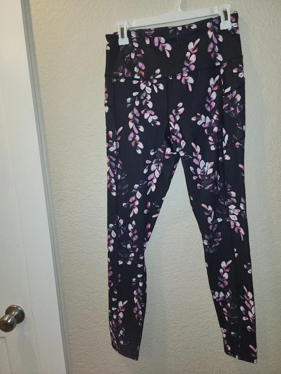 Gaiam Women's Floral Full Length Yoga Leggings W/Pockets Size M Purple