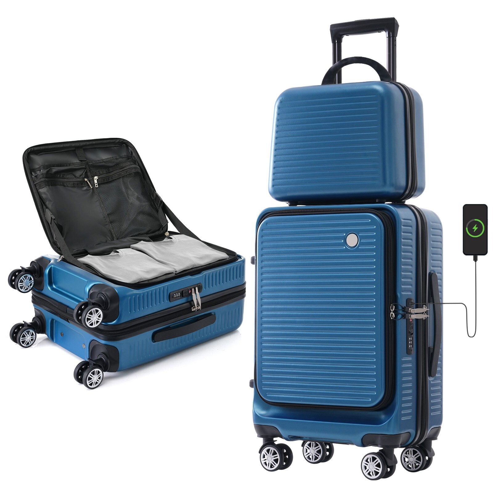 Carry-on Luggage 20'' with Front Pocket and USB Port, 1 Portable Carrying Case-image