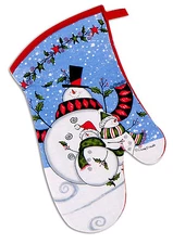 Holly Jolly Holiday Snowman Family Oven Mitt 7x12 inches by Kay Dee Designs