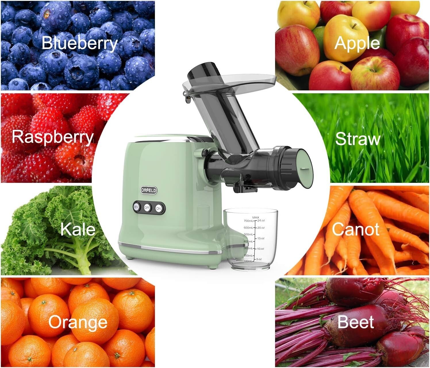 Cold Press Juicer, ORFELD Slow Masticating Juicer, Easy to Clean with High Juice