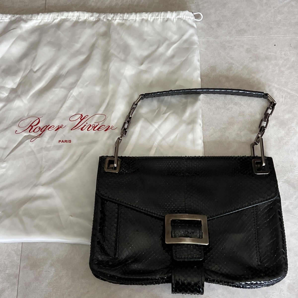 Roger Vivier Paris Handbag Black Exotic Leather Buckle Shoulder