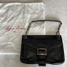 Roger Vivier Paris Handbag Black Exotic Leather Buckle Shoulder Bag