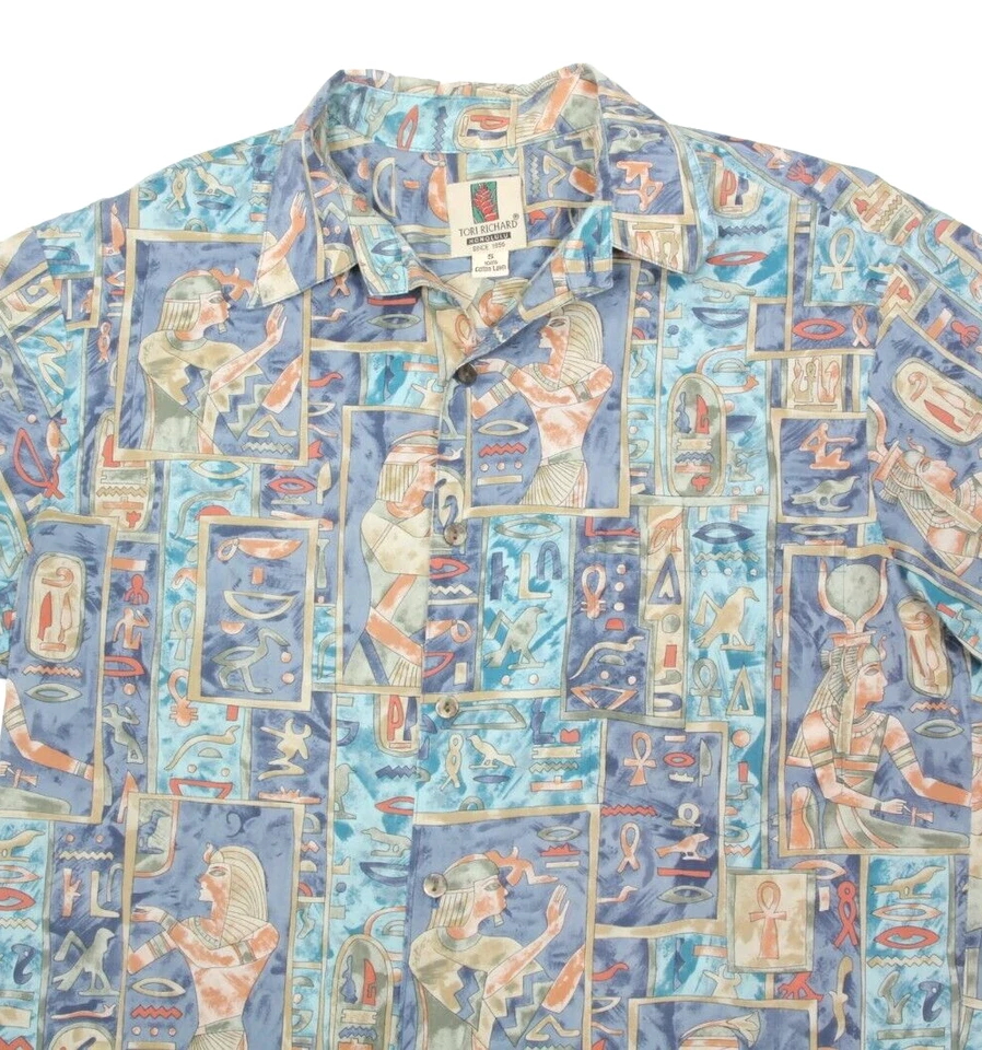 Camisa hawaiana para hombre TORI RICHARDS jeroglíficos egipcios algodón césped talla S 393 Foto 4 de 4
