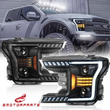 For 2018-2020 Ford F150 F-150 LED Bar Projector Smoke Headlights LH & RH