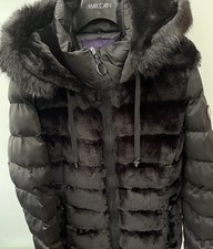 Nwot Laurel Women’s Black Puffer Coat W/faux Fur Front — Uk Size 10, Us Size 6