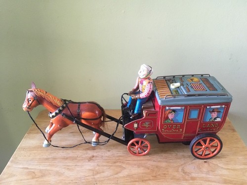 RARE 60's CRAGSTAN ICHIDA JAPAN TIN LITHO BATTOP OVERLAND STAGE COACH - Picture 6 of 11