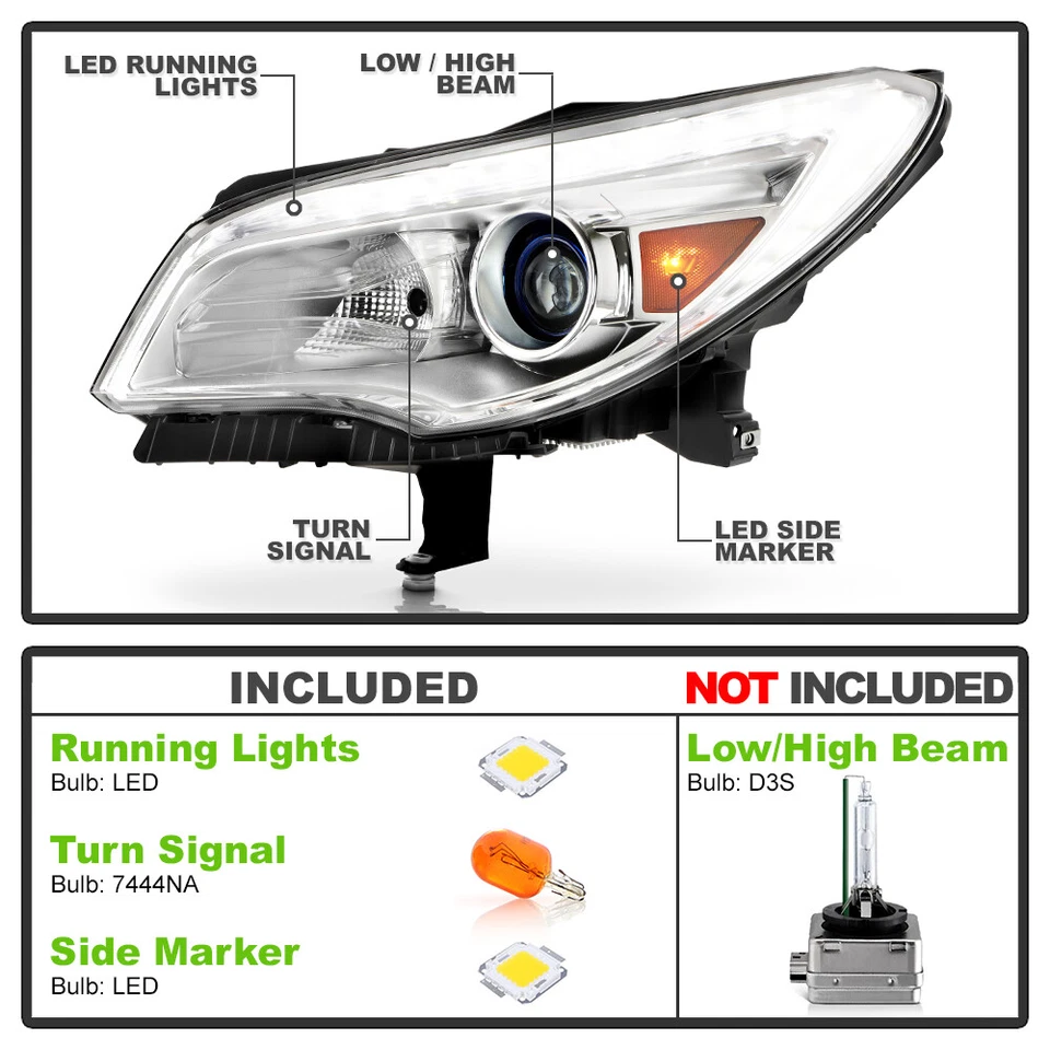 For 2013-2017 Buick Enclave HID/Xenon w/o AFS DRL Projector Headlights Headlamps - Image 4 of 4