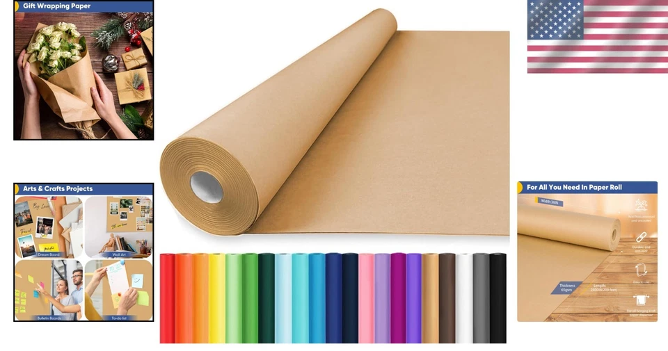 Versátil rolo de papel Kraft marrom resistente 36"x2400" para embalagem ecológica - Imagem 2 de 4