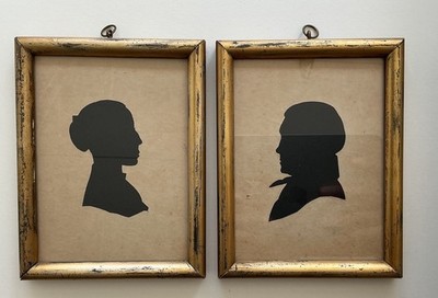 ANTIQUE PAIR SILHOUETTE PORTRAIT MINIATURES NEW YORK GOVERNOR THROOP FOLK ART