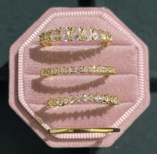 Set of 4 Sparkling 14K Gold Plated CZ Cubic Zirconia Rings Size 7 Gift Box