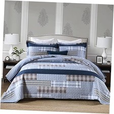 King Quilts - 100 Cotton Reversible Farmhouse Striped King 98"x106" Blue