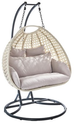 Kobolo Hängekorb Hängesessel BIG Polyrattan für Zwei inkl. Gestell und Kissen