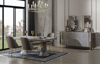 Essgruppe Esszimmer Esstisch Garnitur Luxus StüHle Essecke Grau 6Tlg