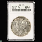 1925-S Silver PEACE Dollar ANACS AU 53 TOP 50 VAM-3 DDR