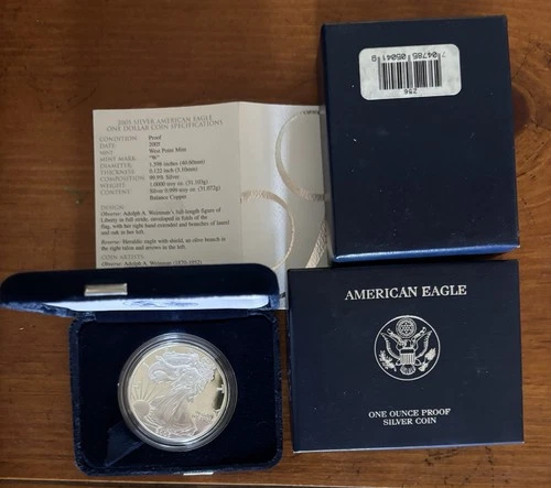 2005 W American Eagle One Ounce Silver Proof Coin w/ Original Box & COA