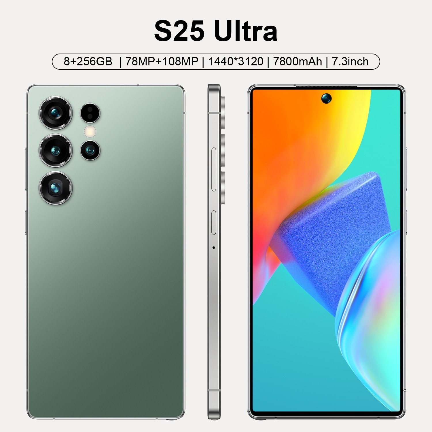 Deep Green- S25 Ultra 5G Smartphone 7.3" Android 14 8GB+256GB Cellphone Dual SIM
