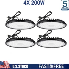 4 Pack 200W UFO Led High Bay Light Factory Commercial Warehouse Industrial Shop