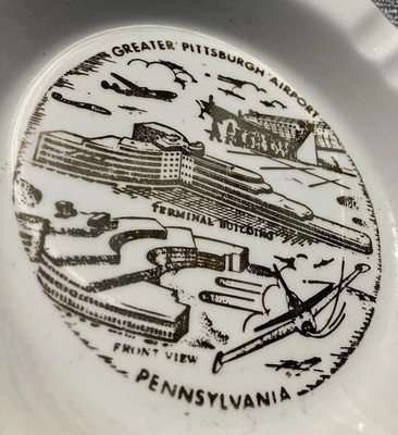 Vintage Porcelain Ashtray Mid Century Pan Am  Pittsburgh Airport Airline Dc6 DC9