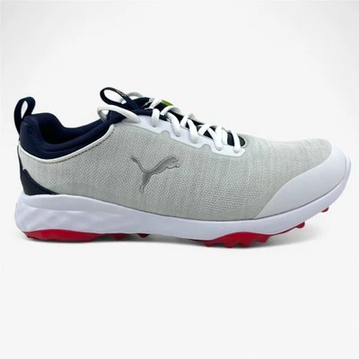 PUMA Fusion Pro White Navy Red Mens Extra Wide Spikeless Golf Shoes