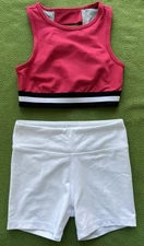 Girls Zella Activewear Sports Training Top DSG White Biker Shorts Outfit Set 7 8