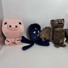 Lot Of 3 Minecraft Plush Characters Pig, Bat  Squid 2014