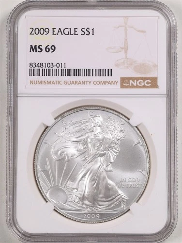 2009 1oz Silver American Eagle MS 69 NGC 8348103-011