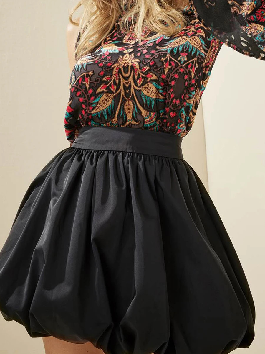 Women's Mini Bubble Skirt High Waist Solid Color Zip Up Puffball Skirt for Party