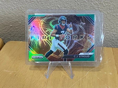 2023 C.J. STROUD PANINI FIREWORKS GREEN PRIZM ROOKIE FOOTBALL CARD #F-10 TEXANS