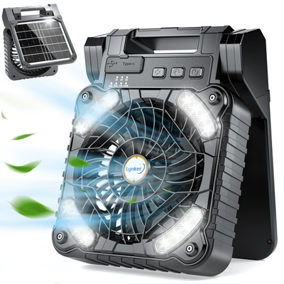 #ad Solar Camping Fan Portable Powerful Quiet 4 Speed Levels with LED Light Timer $16.90