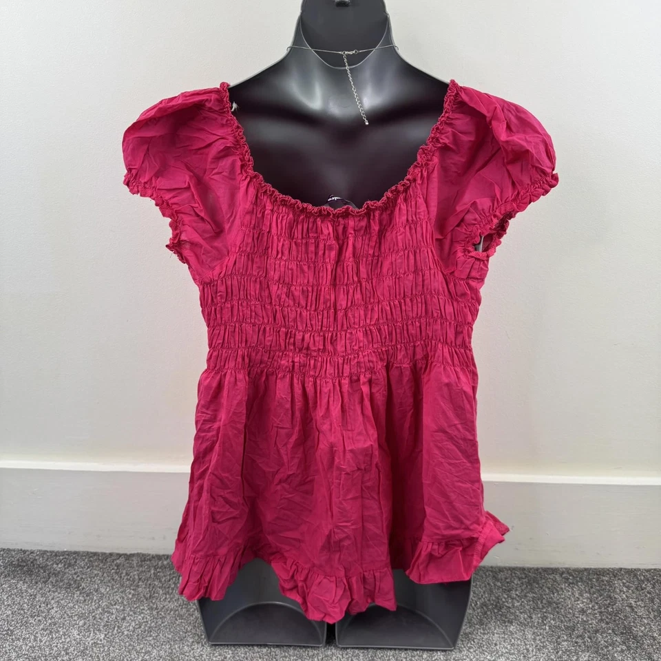 Y2K vintage stretchy milkmaid hot pink top cap sleeve lace up frill frilly - Image 4 of 4