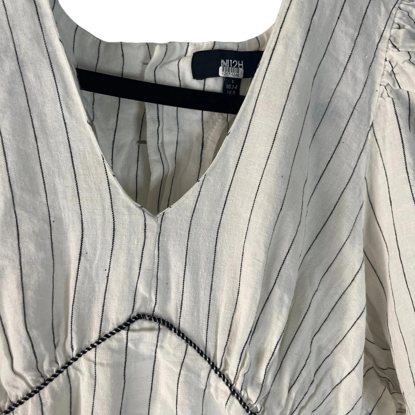 OFF WHITE N12H Vestito Donna Piccolo 2 4 Erin 100% Lino Off White Righe Mini Abito Cottage