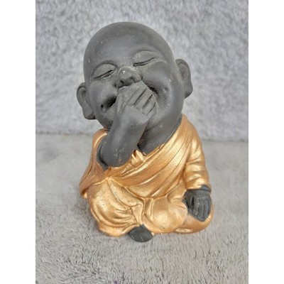 Speak No Evil Buddha Statue Gold Robe Chubby Monk Sculpture Decor Zen 4''
