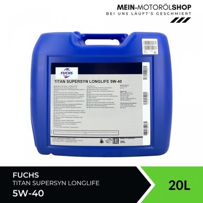 Fuchs Titan Supersyn Longlife 5W-40 Motoröl Mercedes VW RN0700 0710 BMW 20 Liter