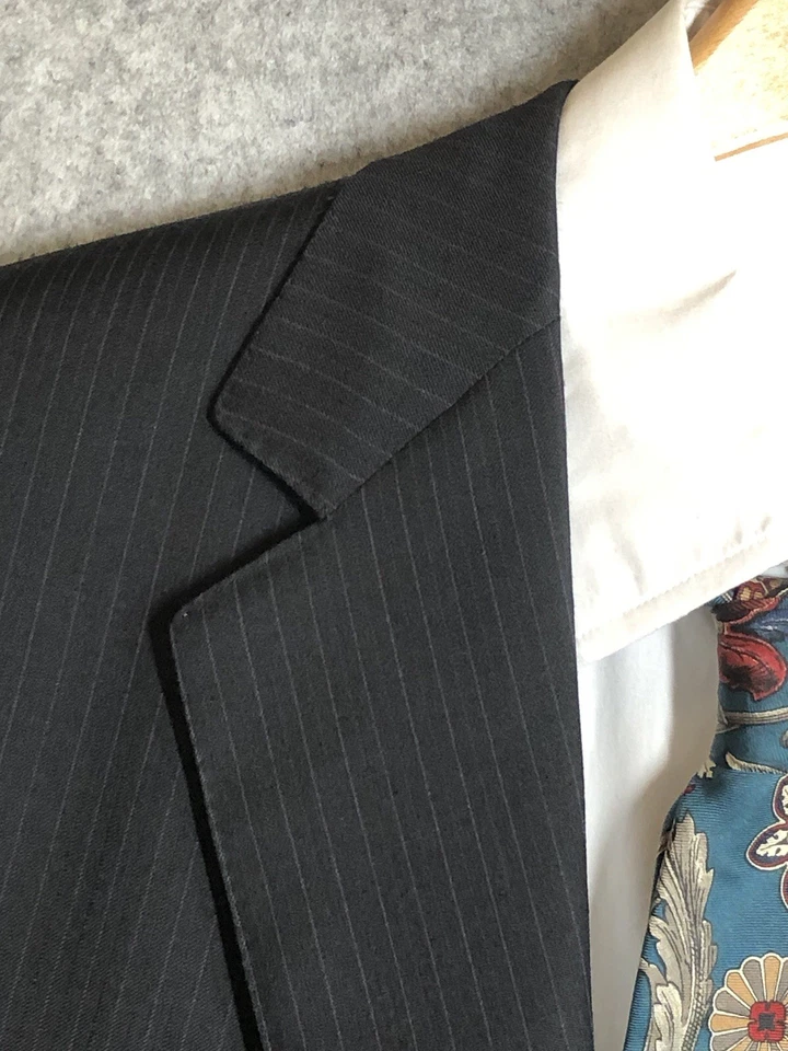 Calça Ermenegildo Zegna Suit Blazer 44L EUR54 38 listras de giz lã de caxemira negócio - Imagem 3 de 4