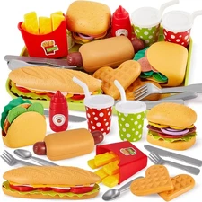 BUYGER Fast Food Play Toys for Kids Toddler Children Toy Kitchen... 