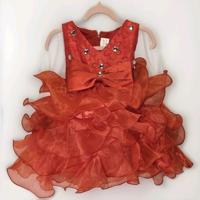 Red Infant Pageant Dress Semi Glitz Natural Stones EXCELLENT CONDITION Sz 70