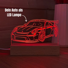 Porsche Deko Lampe personalisiert - Wunschauto Gravur  - Geschenk für Autofans