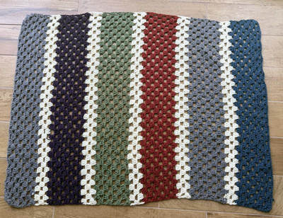 Preppy Man Lap Afghan Blanket Throw Green Blue Gray Red Stripe Handmade Crochet