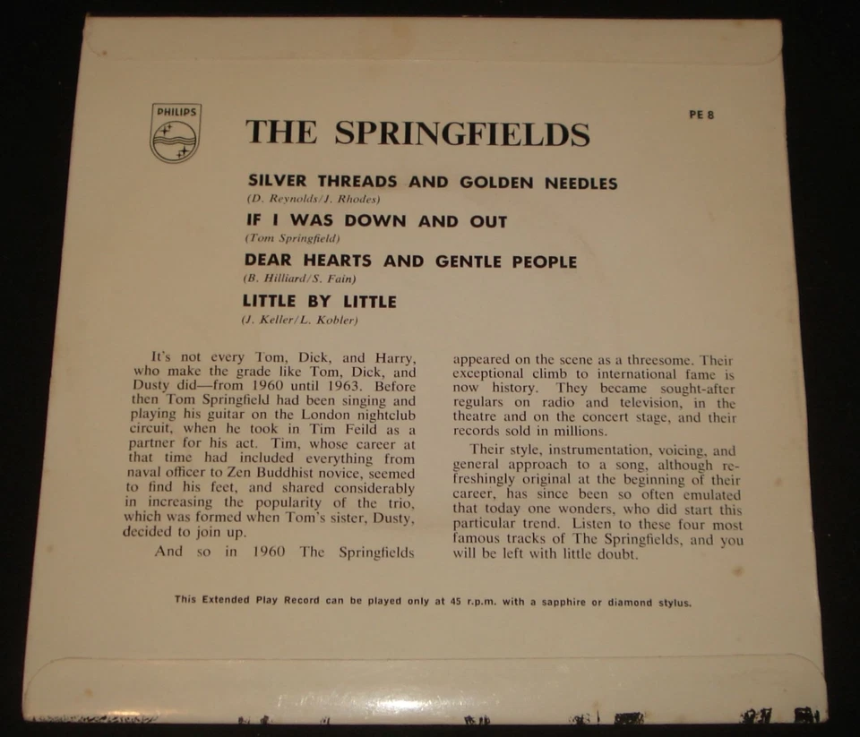 SPRINGFIELDS - SILVER THREADS - PHILIPS EP - 1960s  EARLY DUSTY  SOUL POP - Image 2 of 2