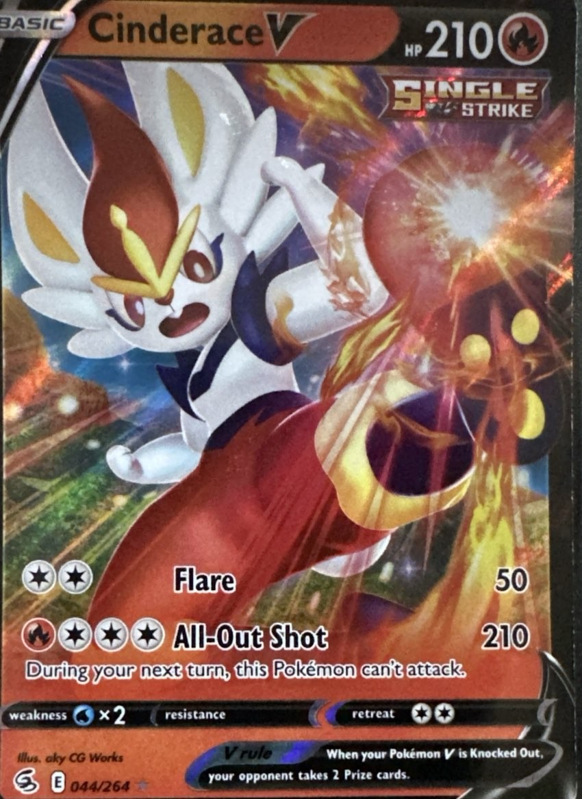 Cinderace V 044/264 Holo V Rare Fusion Strike Pokemon Near Mint