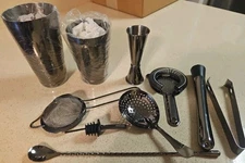 10-Piece BOSTON SHAKER SET; 2 Tins,Spoon,Jigger,Tongs,Muddler,Strainer Bar Kit