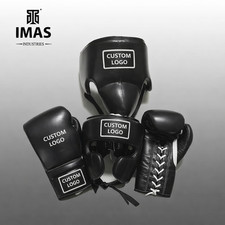 Black Boxing Training Set Gloves & Protective Headgear Custom Brand Logo