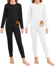 2 Set Girls Thermal Underwear Sets Double-Sided Fleece Lined Long Johns Base ...