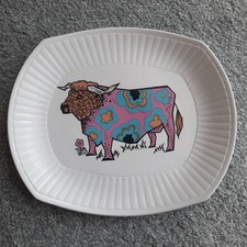 Vintage Beefeater Staffordshire Ironstone Pottery Psychedelic Bull Plate.