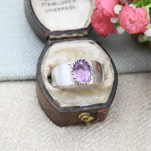 Anillo amatista vintage de plata de ley de mediados de siglo 1977 - Imagen 2 de 8